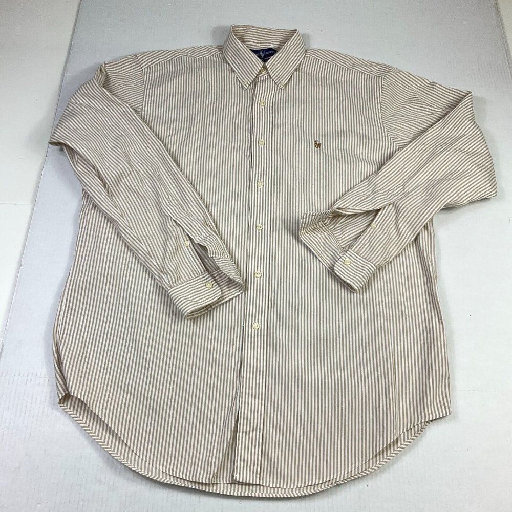 Ralph Lauren Mens Yarmouth Cotton Button Dress Shirt Striped Long Sleeve 16-35